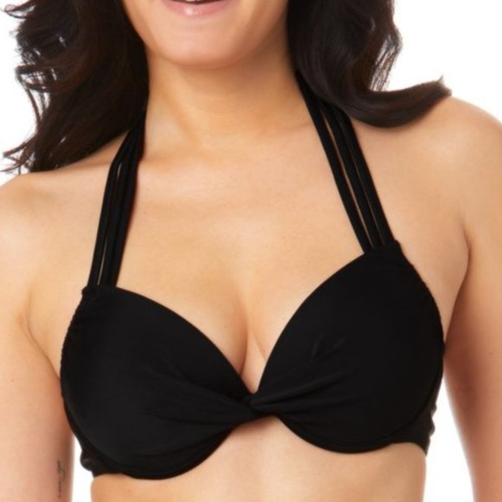 California Waves Twist Front Underwire Push-Up Bikini Swim Top Black‎ XS